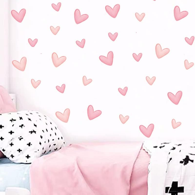 TTDMK 80pcs Pink Heart Shape Wall Stickers for Bedroom Living Room Girls Room Decoration Kids Room Baby Nursery Room Wall Decals Interior Wallpaper PVC Murals - Image 2